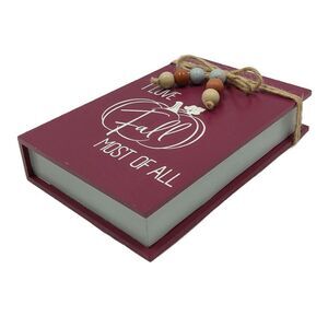Harvest 'I Love Fall Most of All' Wood Book Decor Purple pumpkin jute beads NWT